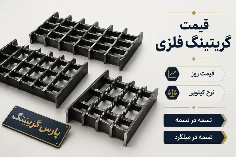 قیمت گریتینگ فلزی پارس گریتینگ، مدل تسمه در تسمه و تسمه در میلگرد با نمایش نرخ کیلویی